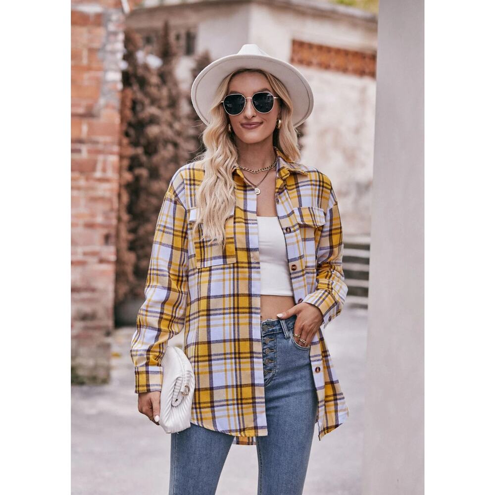 NEW Women's Oversized Cabin Flannel Loose Plaid Shacket - Picture 2 of 9